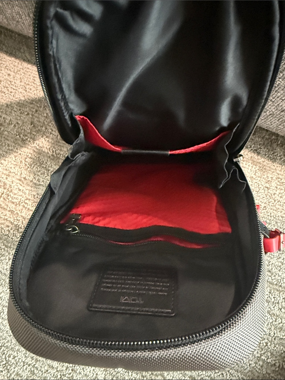 Tumi Gray Sling Bag with Red Accent- NEVER USED OR WORN. Tags removed, A gift - Picture 4 of 9